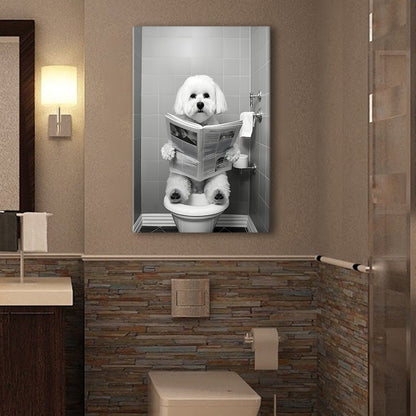 Bichon Frise Canvas Prints Wall Art, Funny Bathroom Decor, Bichon Frise in Toilet