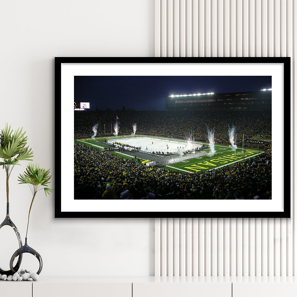 Big Chill in Michigan, Stadium Canvas, Sport Art, Gift for him, White Border Framed Art Print Wall Decor