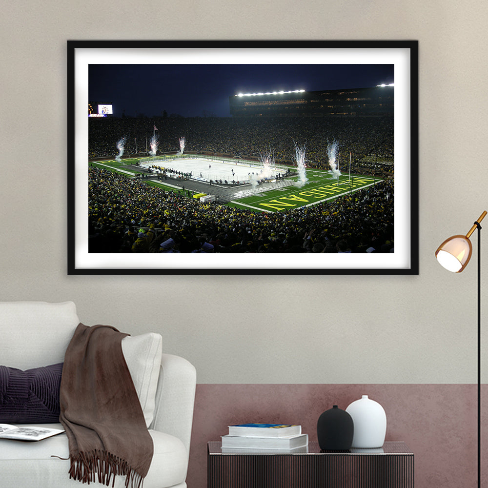 Big Chill in Michigan, Stadium Canvas, Sport Art, Gift for him, White Border Framed Art Print Wall Decor