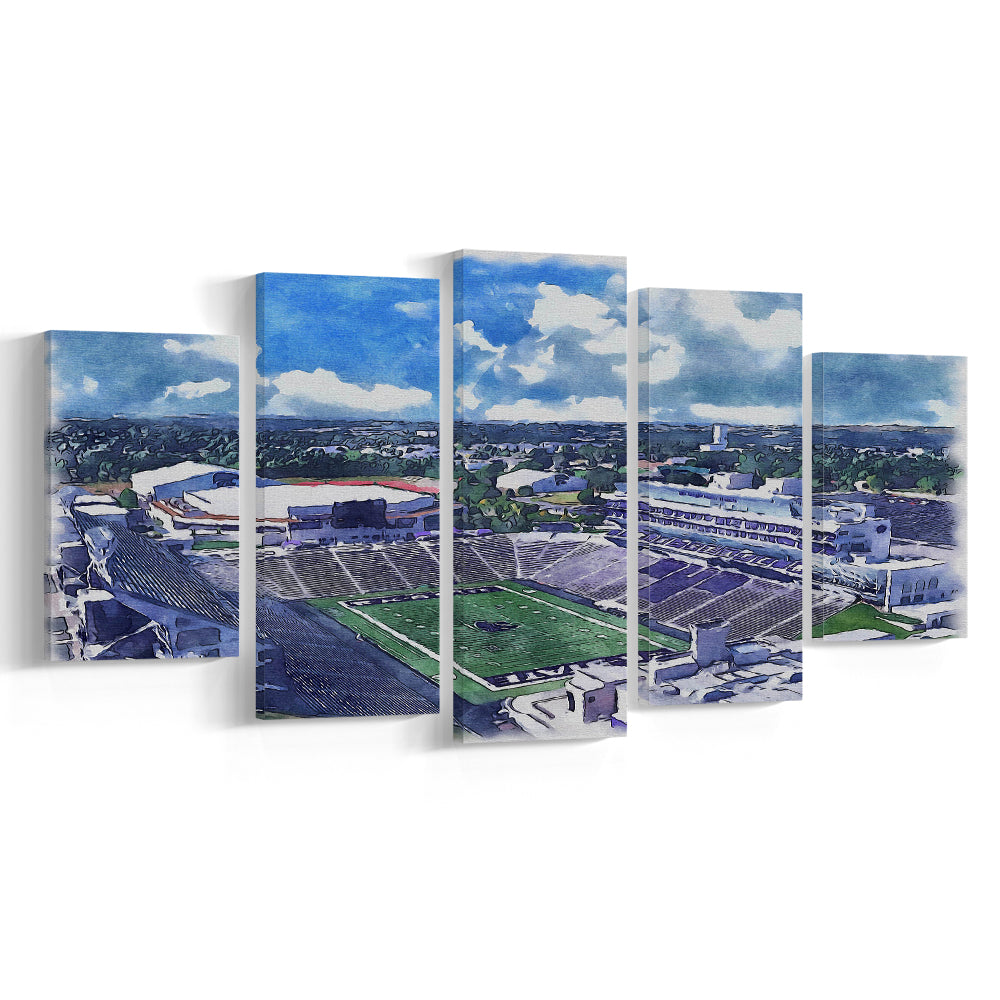 Bill Snyder Family Football Stadium, Kansas State Painting Stadium, Sport Art, Mixed 5 Panel, Canvas Print Wall Art