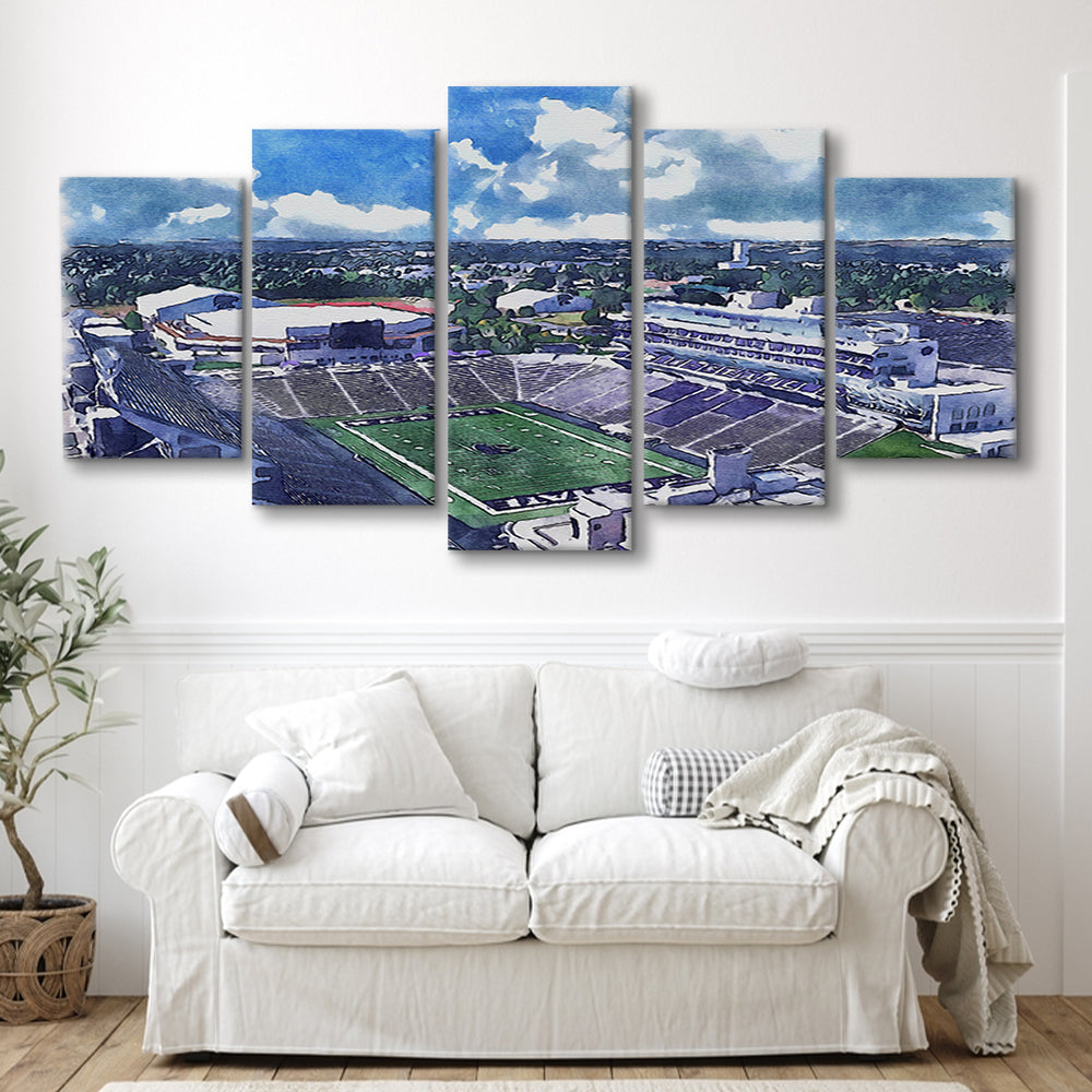 Bill Snyder Family Football Stadium, Kansas State Painting Stadium, Sport Art, Mixed 5 Panel, Canvas Print Wall Art