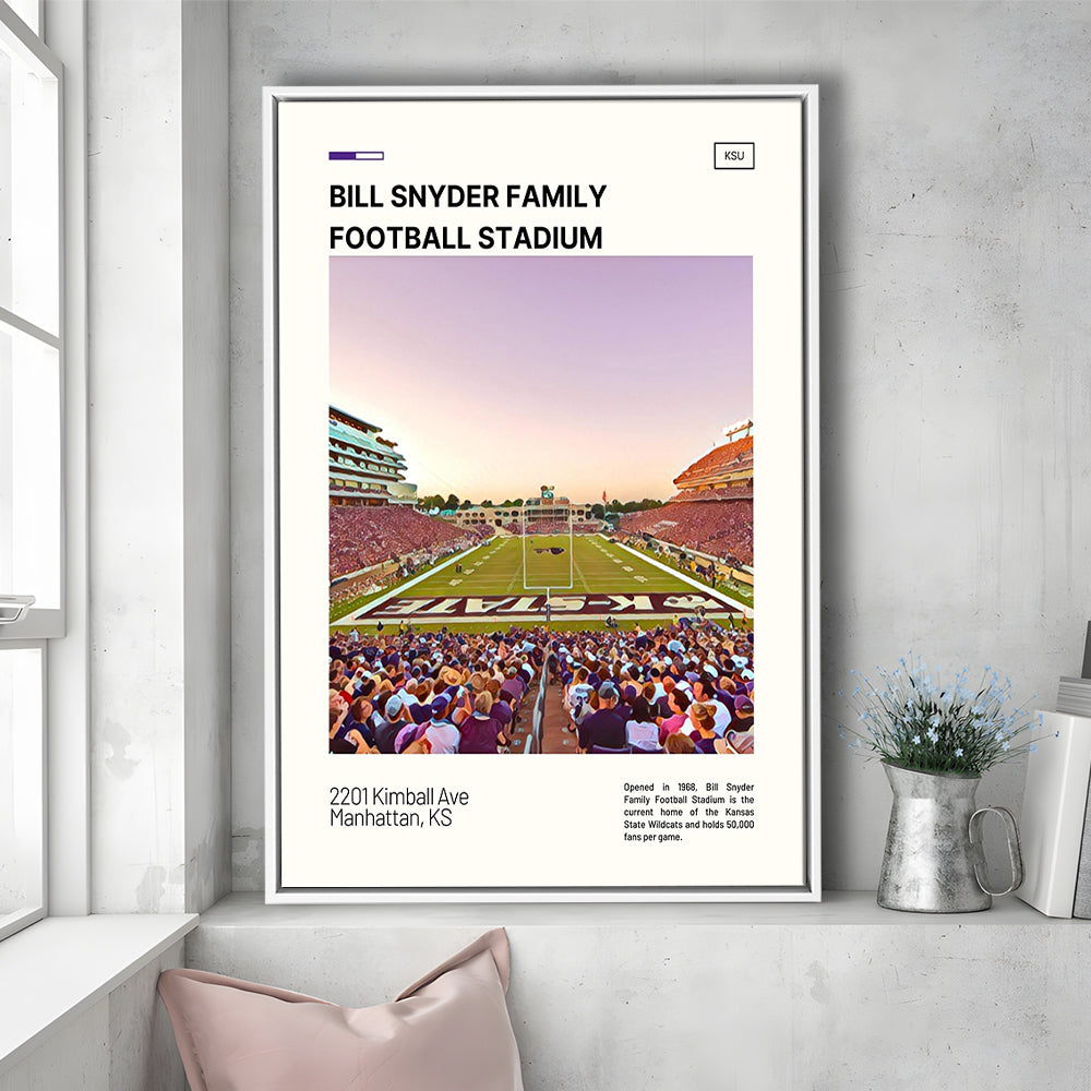 Bill Snyder Family Stadium Print, Kansas State Wildcats Stadium Canvas Art, Man Cave Gift, Floating Framed Canvas Print