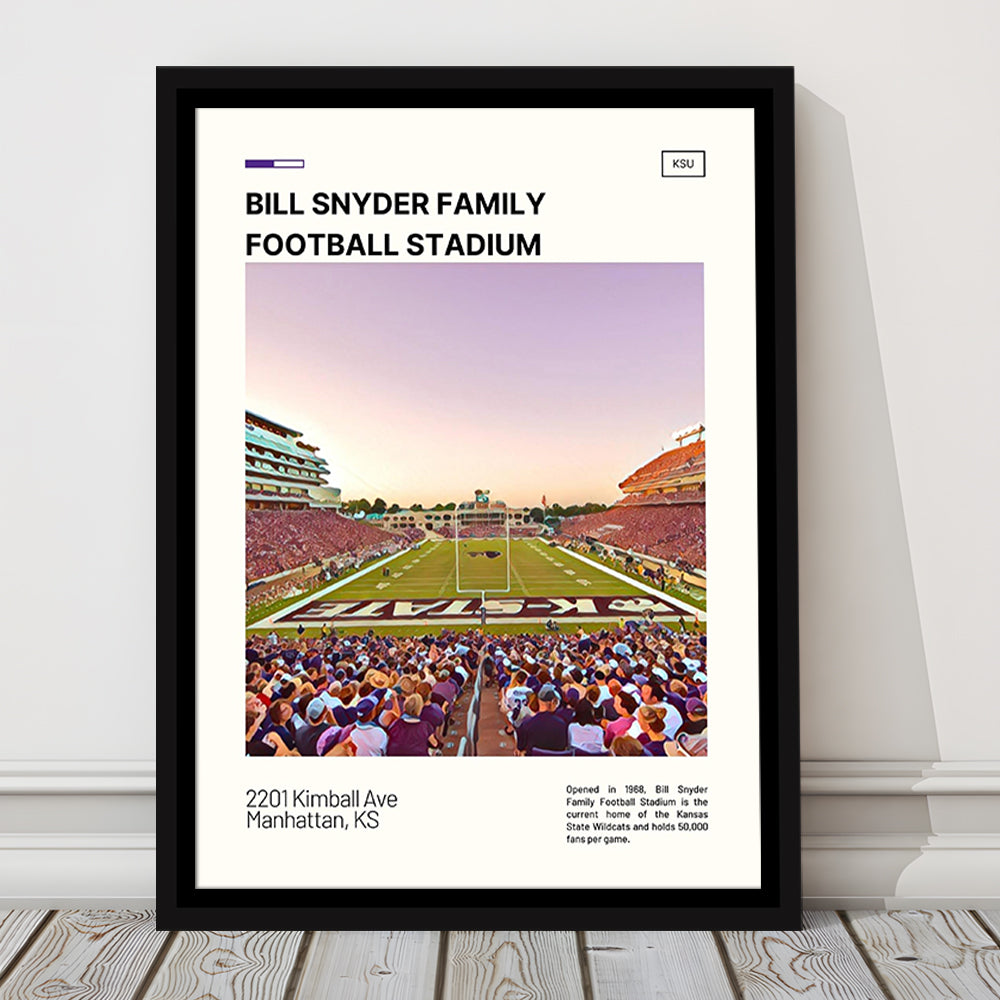 Bill Snyder Family Stadium Print, Kansas State Wildcats Stadium Canvas Art, Man Cave Gift, Floating Framed Canvas Print