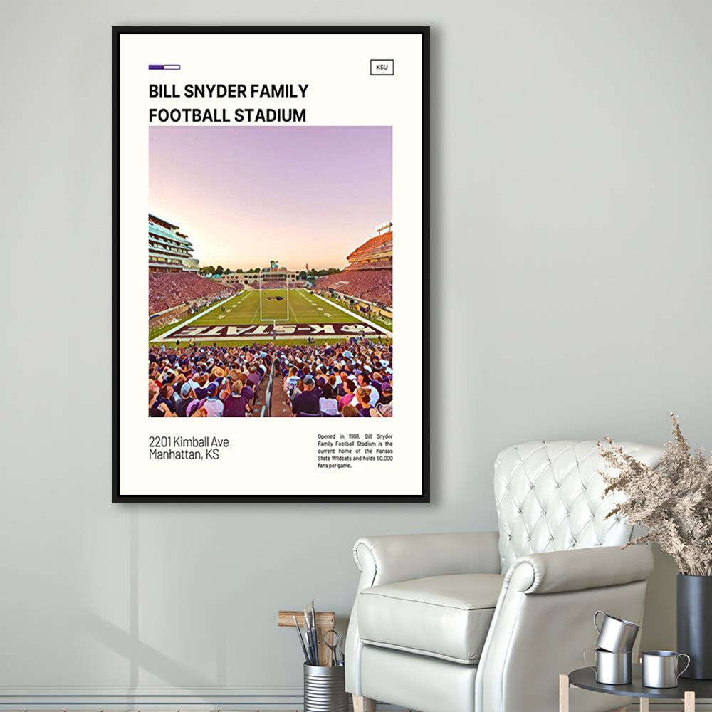 Bill Snyder Family Stadium Print, Kansas State Wildcats Stadium Canvas Art, Man Cave Gift, Floating Framed Canvas Print