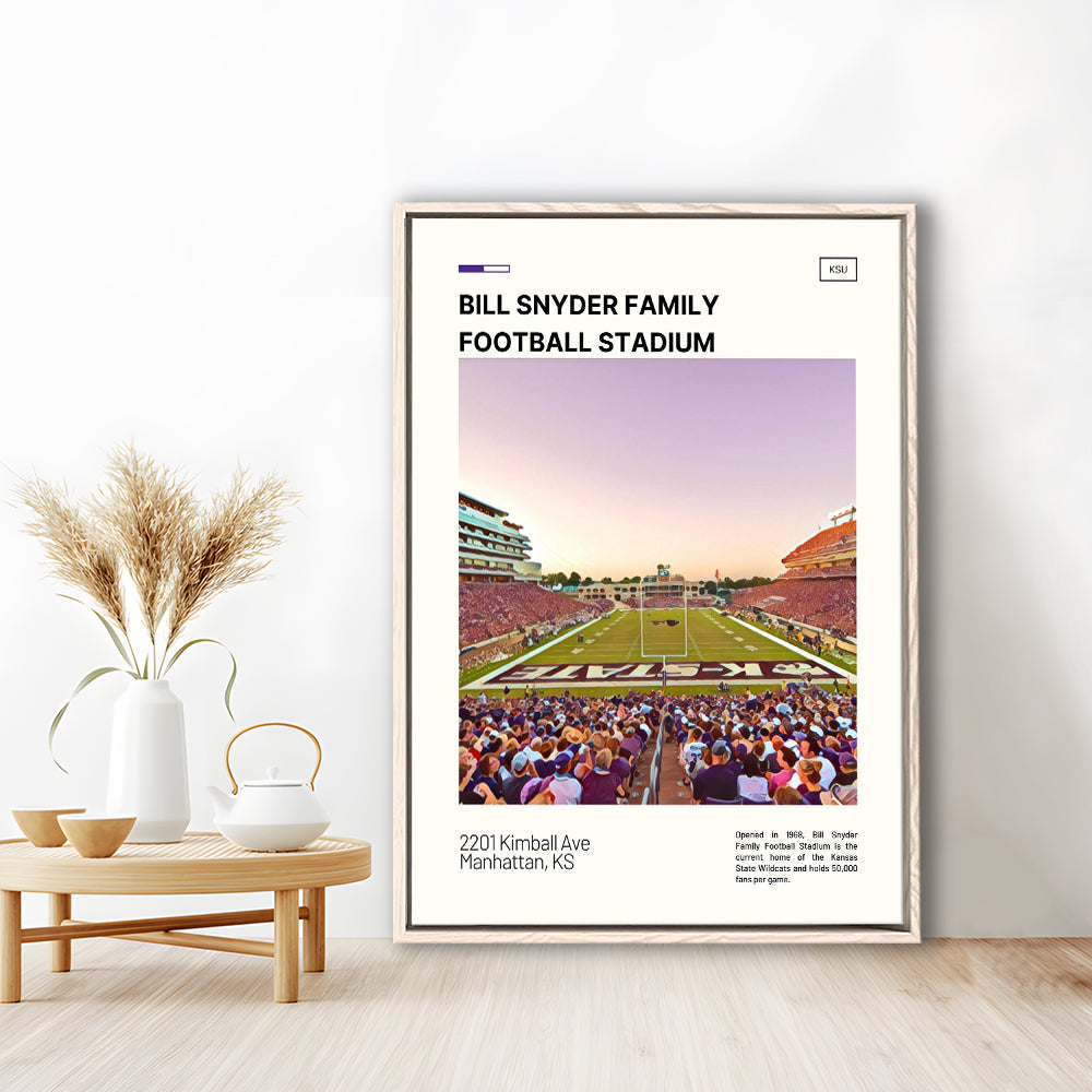 Bill Snyder Family Stadium Print, Kansas State Wildcats Stadium Canvas Art, Man Cave Gift, Floating Framed Canvas Print