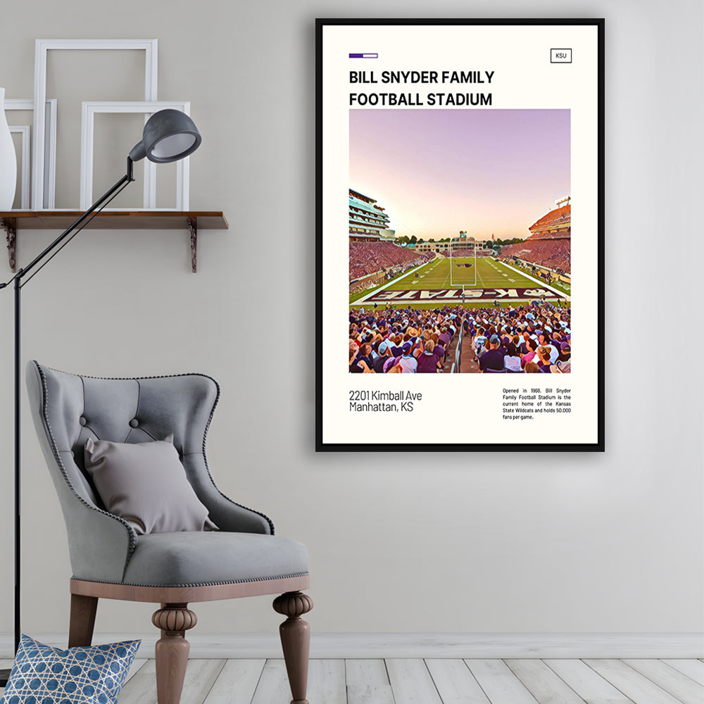 Bill Snyder Family Stadium Print, Kansas State Wildcats Stadium Canvas Art, Man Cave Gift, Floating Framed Canvas Print