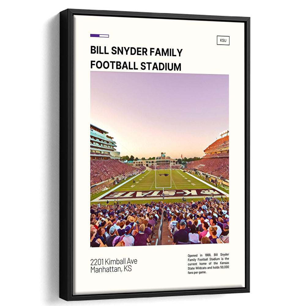 Bill Snyder Family Stadium Print, Kansas State Wildcats Stadium Canvas Art, Man Cave Gift, Floating Framed Canvas Print