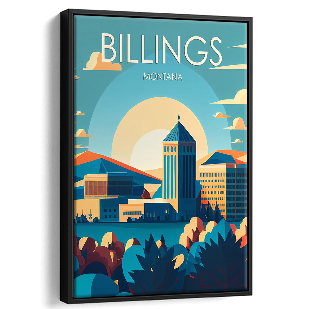 Billings Montana Retro Art Print, Billings City Wall Art, Floating Framed Canvas Print, Framed Picture, Painting Canvas
