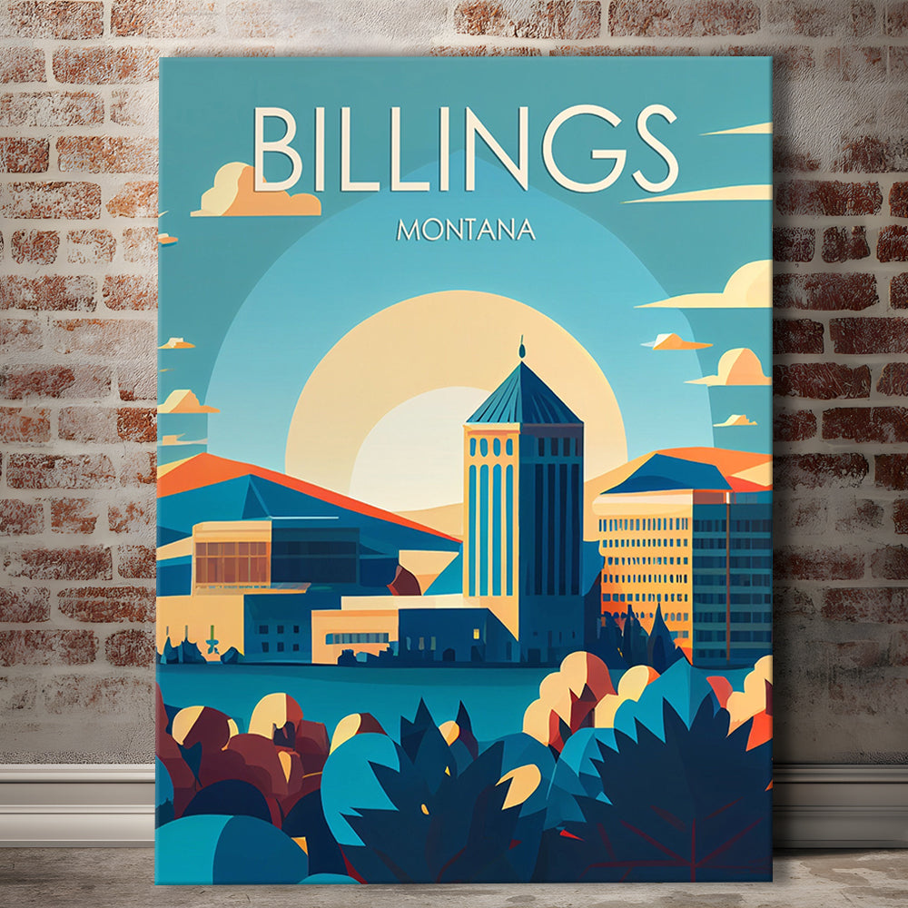 Billings Montana Retro Art Print, Billings City Wall Art, Canvas Print, Painting Canvas, Living Room Decor