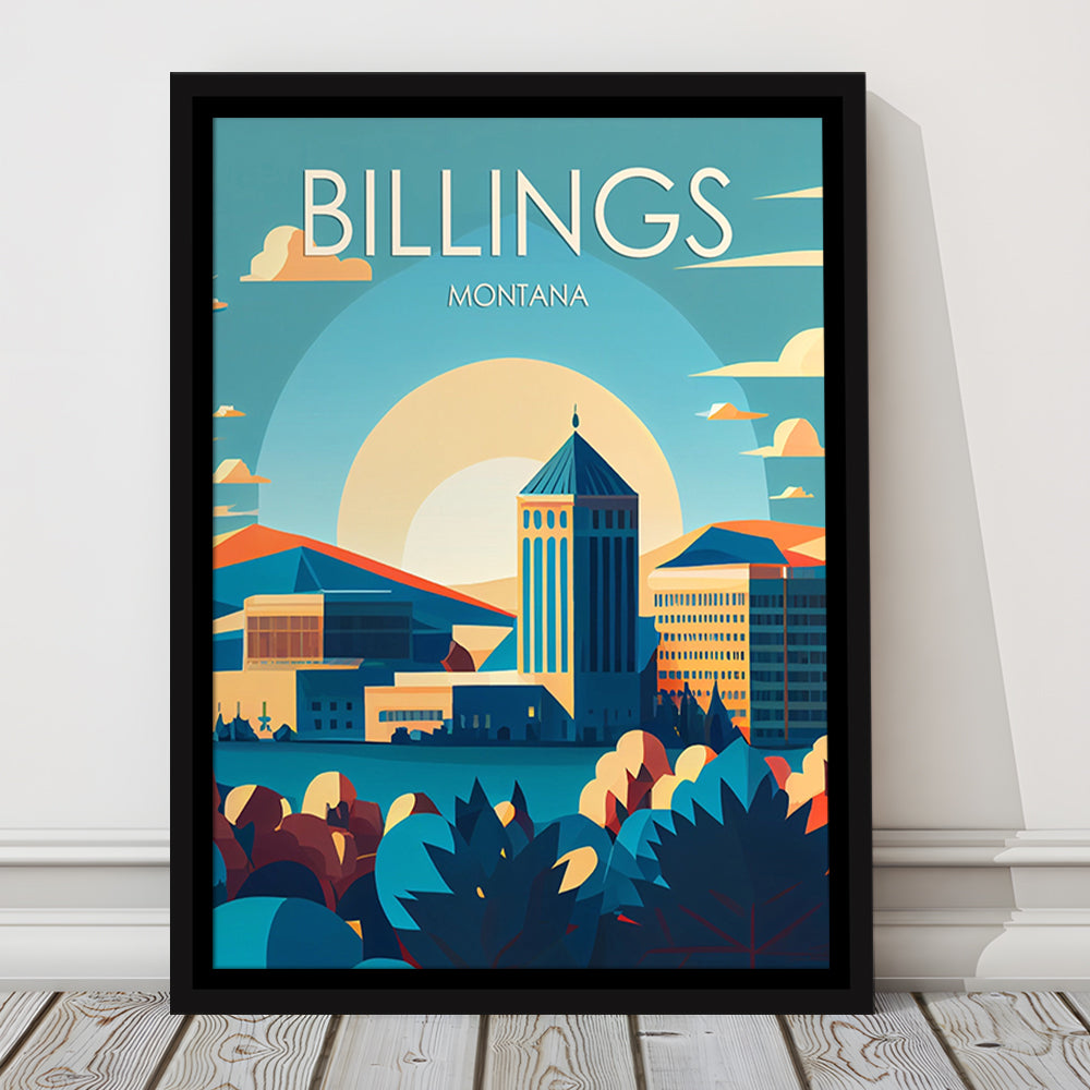 Billings Montana Retro Art Print, Billings City Wall Art, Floating Framed Canvas Print, Framed Picture, Painting Canvas