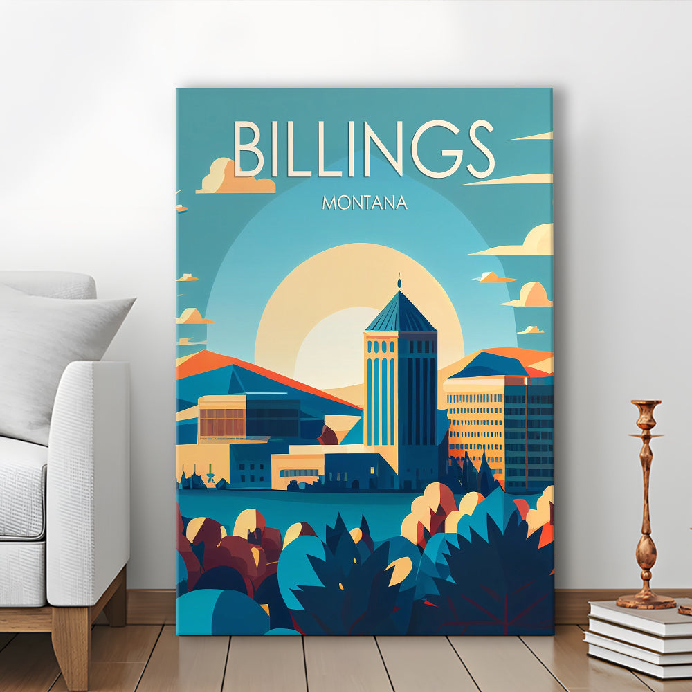 Billings Montana Retro Art Print, Billings City Wall Art, Canvas Print, Painting Canvas, Living Room Decor