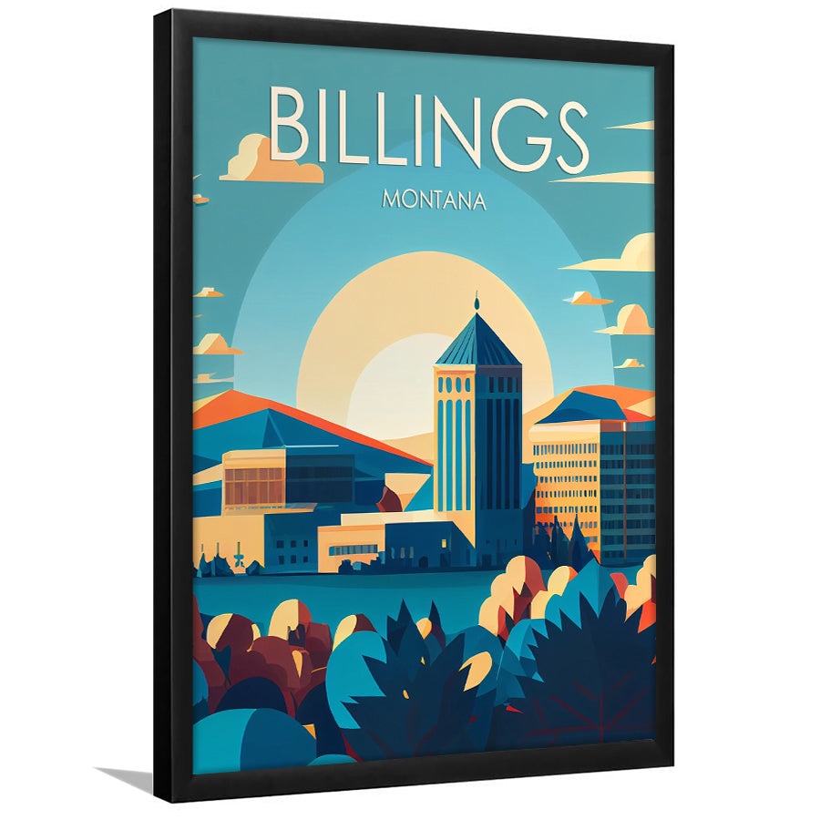 Billings Montana Retro Art Print, Billings City Wall Art, Framed Art Print, Picture Framed, Painting Art