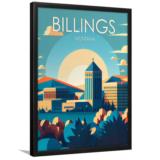 Billings Montana Retro Art Print, Billings City Wall Art, Framed Art Print, Picture Framed, Painting Art