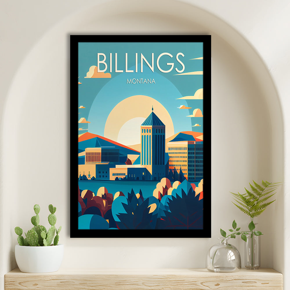 Billings Montana Retro Art Print, Billings City Wall Art, Framed Art Print, Picture Framed, Painting Art