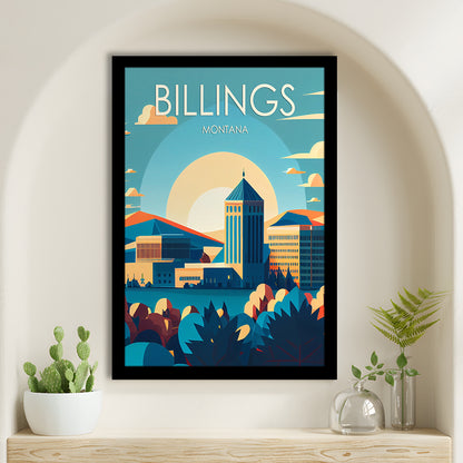 Billings Montana Retro Art Print, Billings City Wall Art, Framed Art Print, Picture Framed, Painting Art