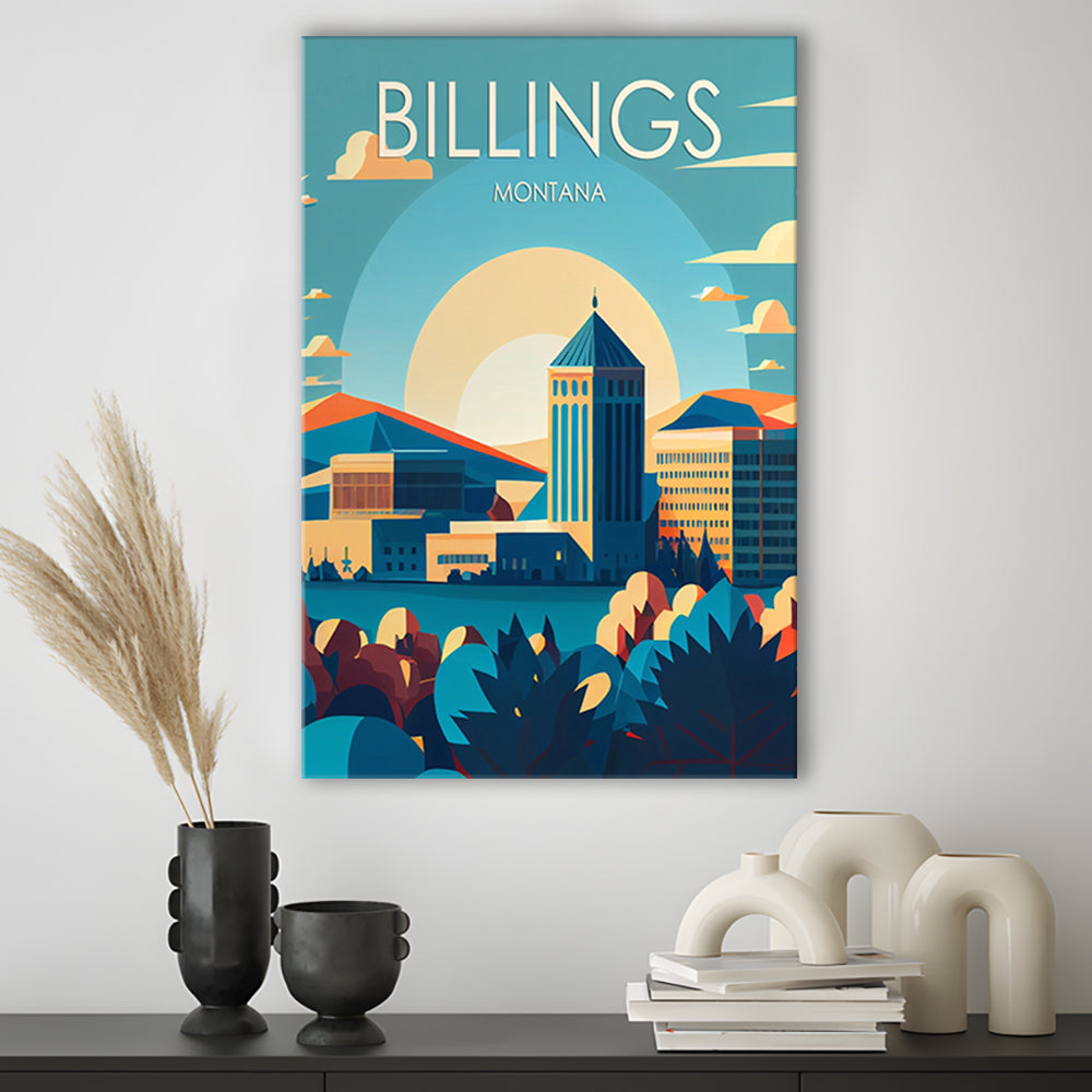 Billings Montana Retro Art Print, Billings City Wall Art, Canvas Print, Painting Canvas, Living Room Decor