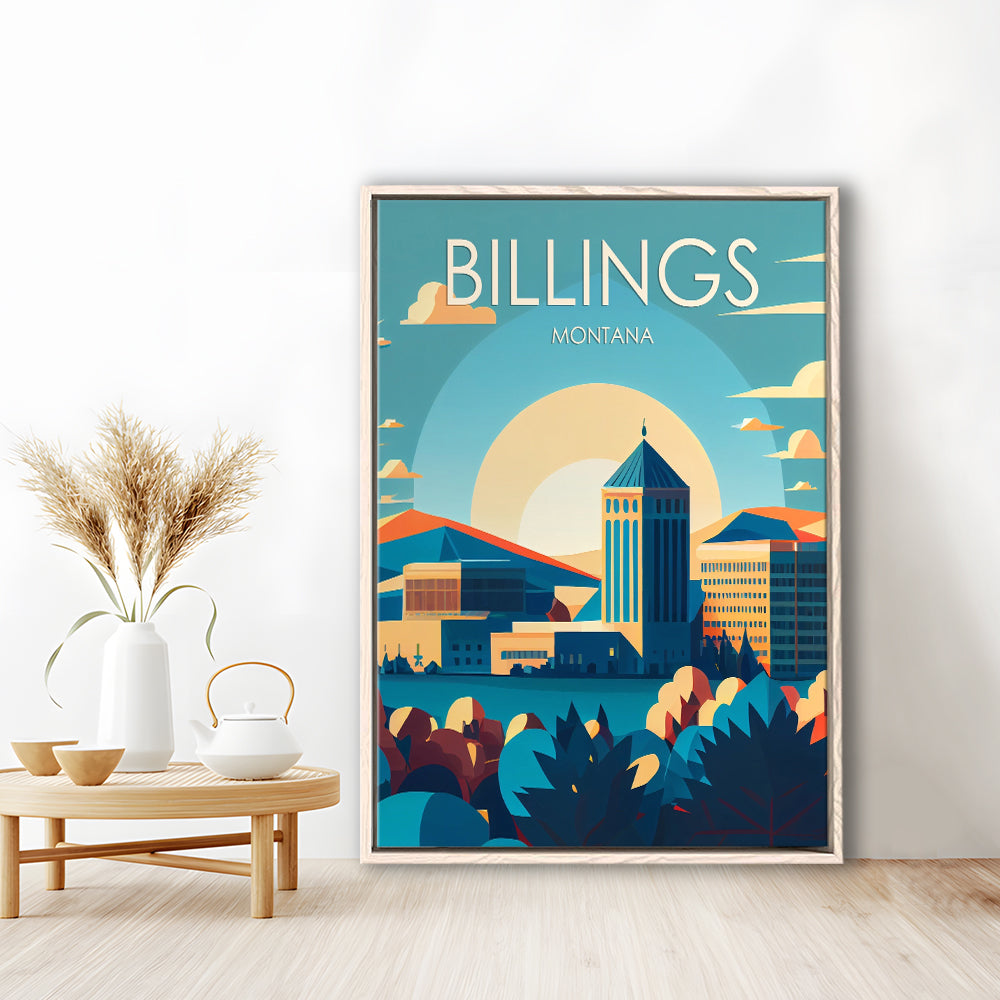 Billings Montana Retro Art Print, Billings City Wall Art, Floating Framed Canvas Print, Framed Picture, Painting Canvas