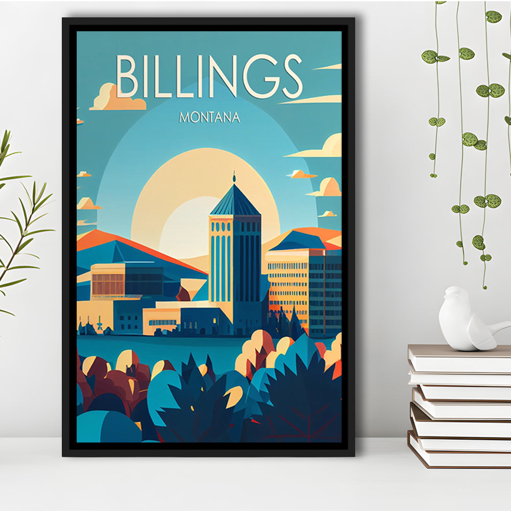 Billings Montana Retro Art Print, Billings City Wall Art, Floating Framed Canvas Print, Framed Picture, Painting Canvas