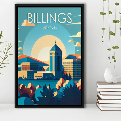 Billings Montana Retro Art Print, Billings City Wall Art, Floating Framed Canvas Print, Framed Picture, Painting Canvas