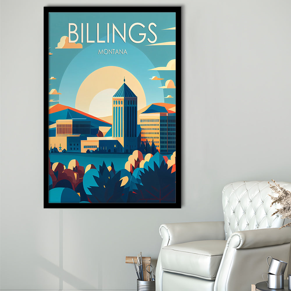 Billings Montana Retro Art Print, Billings City Wall Art, Framed Art Print, Picture Framed, Painting Art