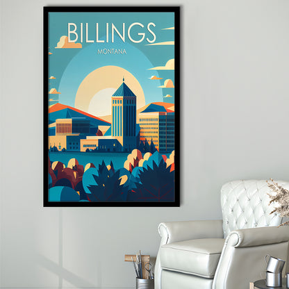 Billings Montana Retro Art Print, Billings City Wall Art, Framed Art Print, Picture Framed, Painting Art