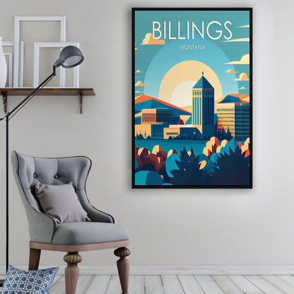 Billings Montana Retro Art Print, Billings City Wall Art, Floating Framed Canvas Print, Framed Picture, Painting Canvas