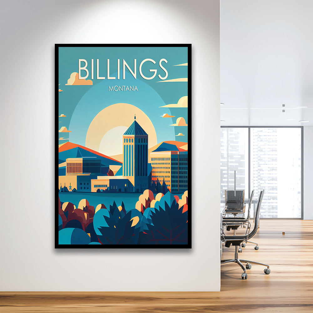 Billings Montana Retro Art Print, Billings City Wall Art, Framed Art Print, Picture Framed, Painting Art