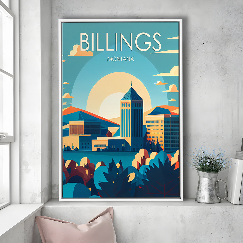 Billings Montana Retro Art Print, Billings City Wall Art, Floating Framed Canvas Print, Framed Picture, Painting Canvas