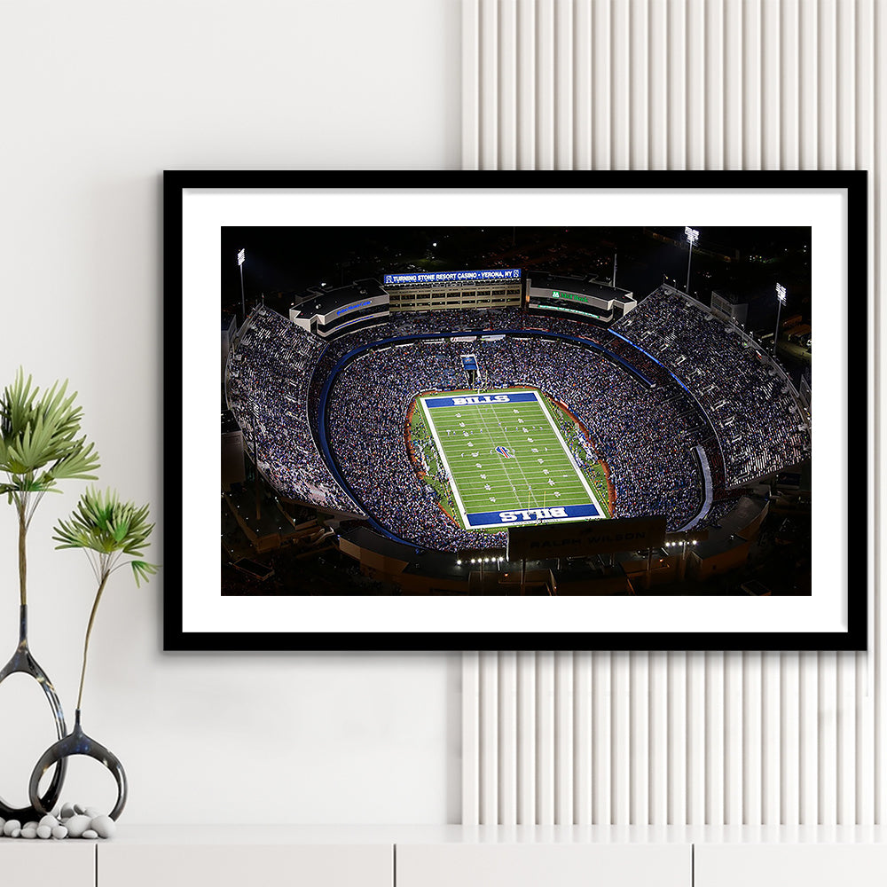 Bills Stadium Aerial View, Stadium Canvas, Sport Art, Gift for him, White Border Framed Art Print Wall Decor