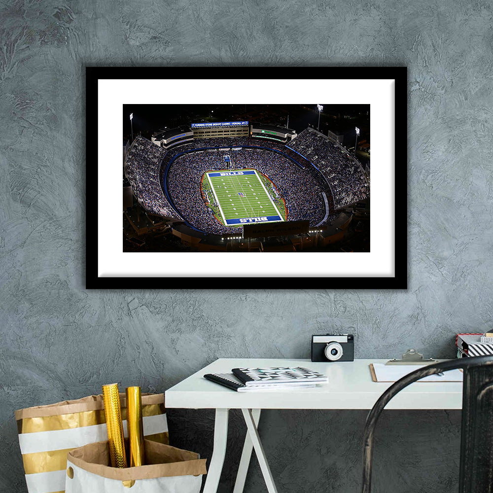 Bills Stadium Aerial View, Stadium Canvas, Sport Art, Gift for him, White Border Framed Art Print Wall Decor