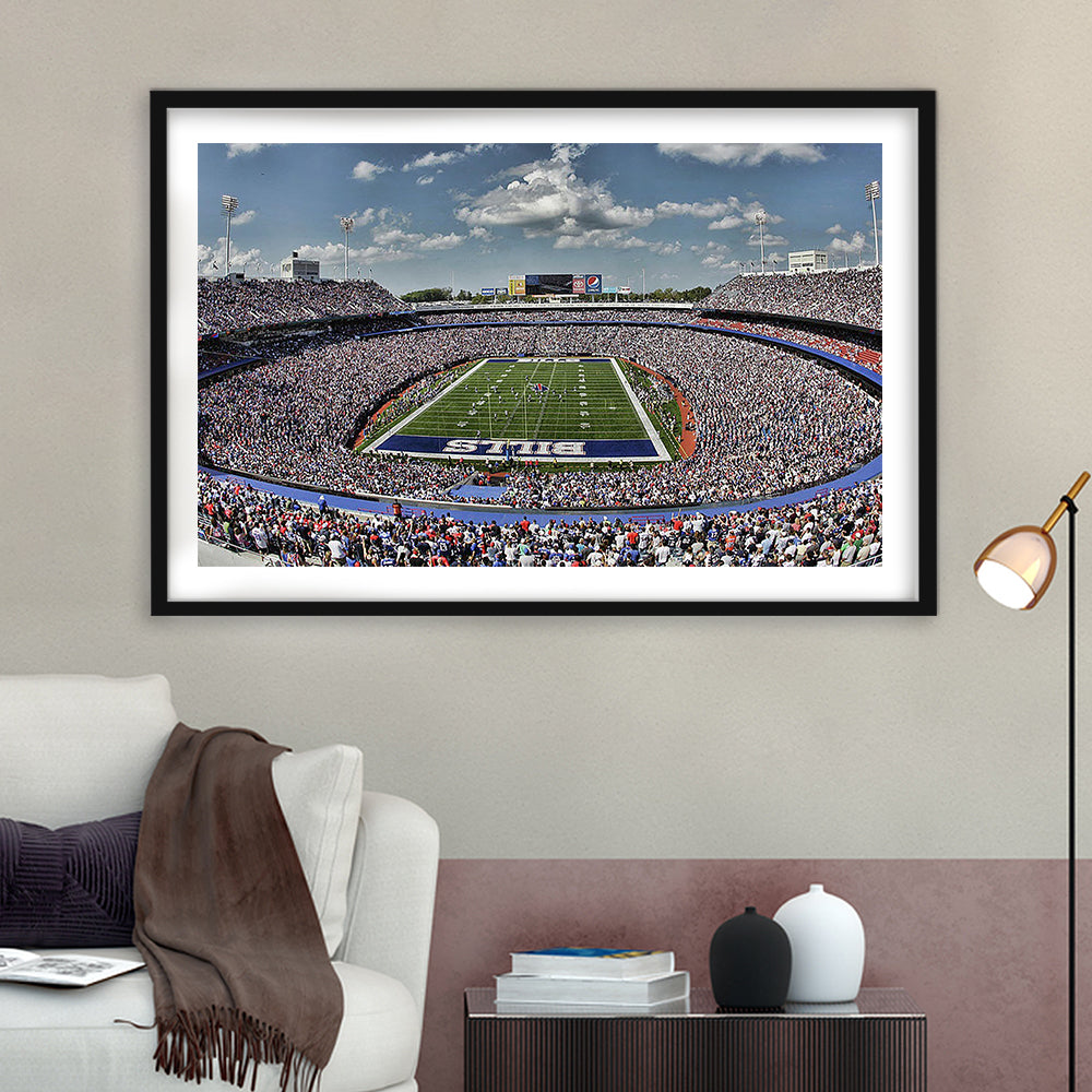 Bills Stadium, Stadium Canvas, Sport Art, Gift for him, White Border Framed Art Print Wall Decor