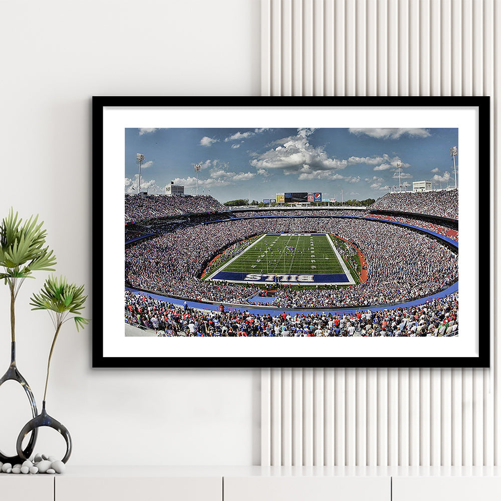 Bills Stadium, Stadium Canvas, Sport Art, Gift for him, White Border Framed Art Print Wall Decor