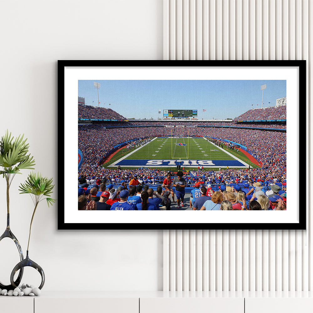 Bills Stadium in New York, Stadium Canvas, Sport Art, Gift for him, White Border Framed Art Print Wall Decor