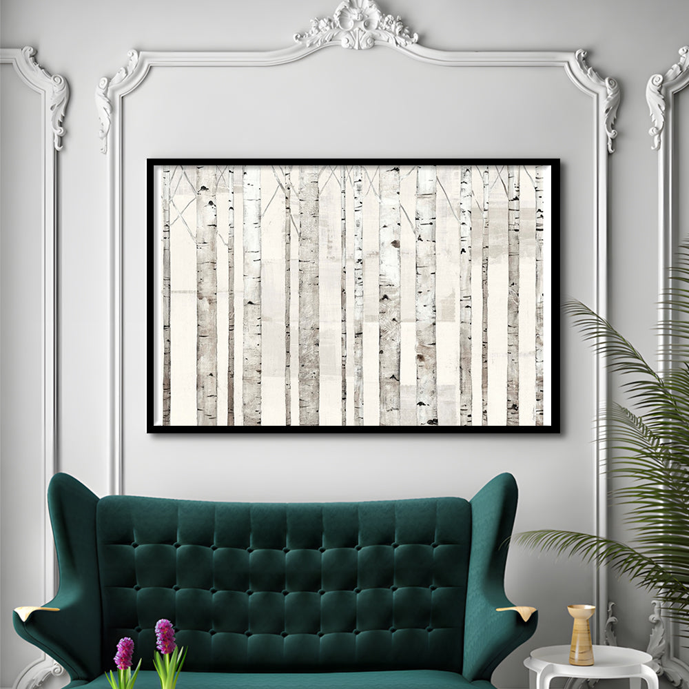 Birch Trees On White Wall Art, Framed Art Print, Picture Framed