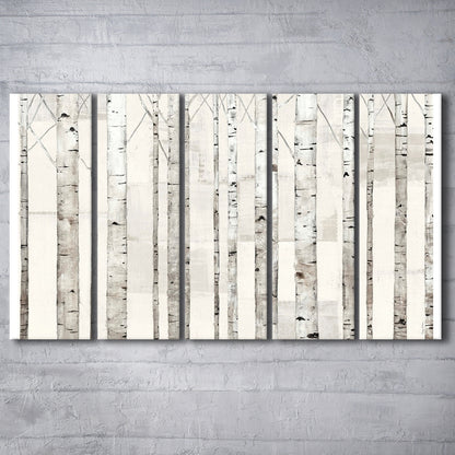 Birch Trees on White Wall Art, 5 Piece B Extra Large Cavas Print Wall Art Decor