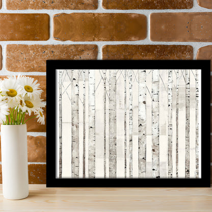 Birch Trees On White Wall Art, Framed Art Print, Picture Framed