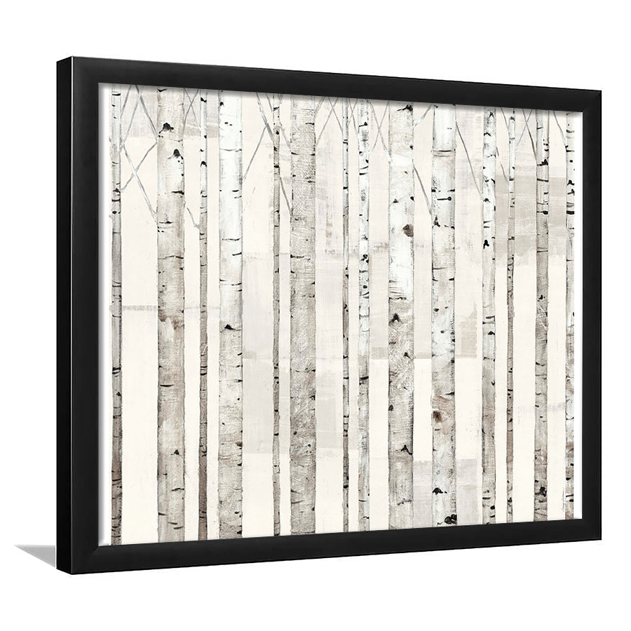 Birch Trees On White Wall Art, Framed Art Print, Picture Framed