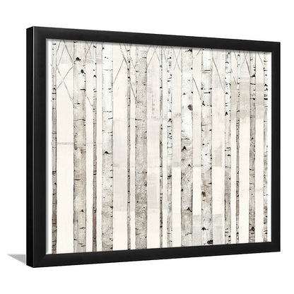 Birch Trees On White Wall Art, Framed Art Print, Picture Framed