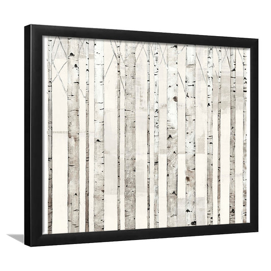 Birch Trees On White Wall Art, Framed Art Print, Picture Framed