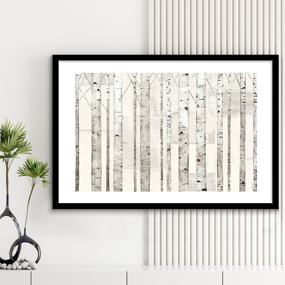 Birch Trees On White Wall Art, Framed Art Print White Border, Framed Picture