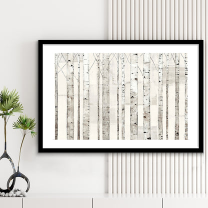 Birch Trees On White Wall Art, Framed Art Print White Border, Framed Picture