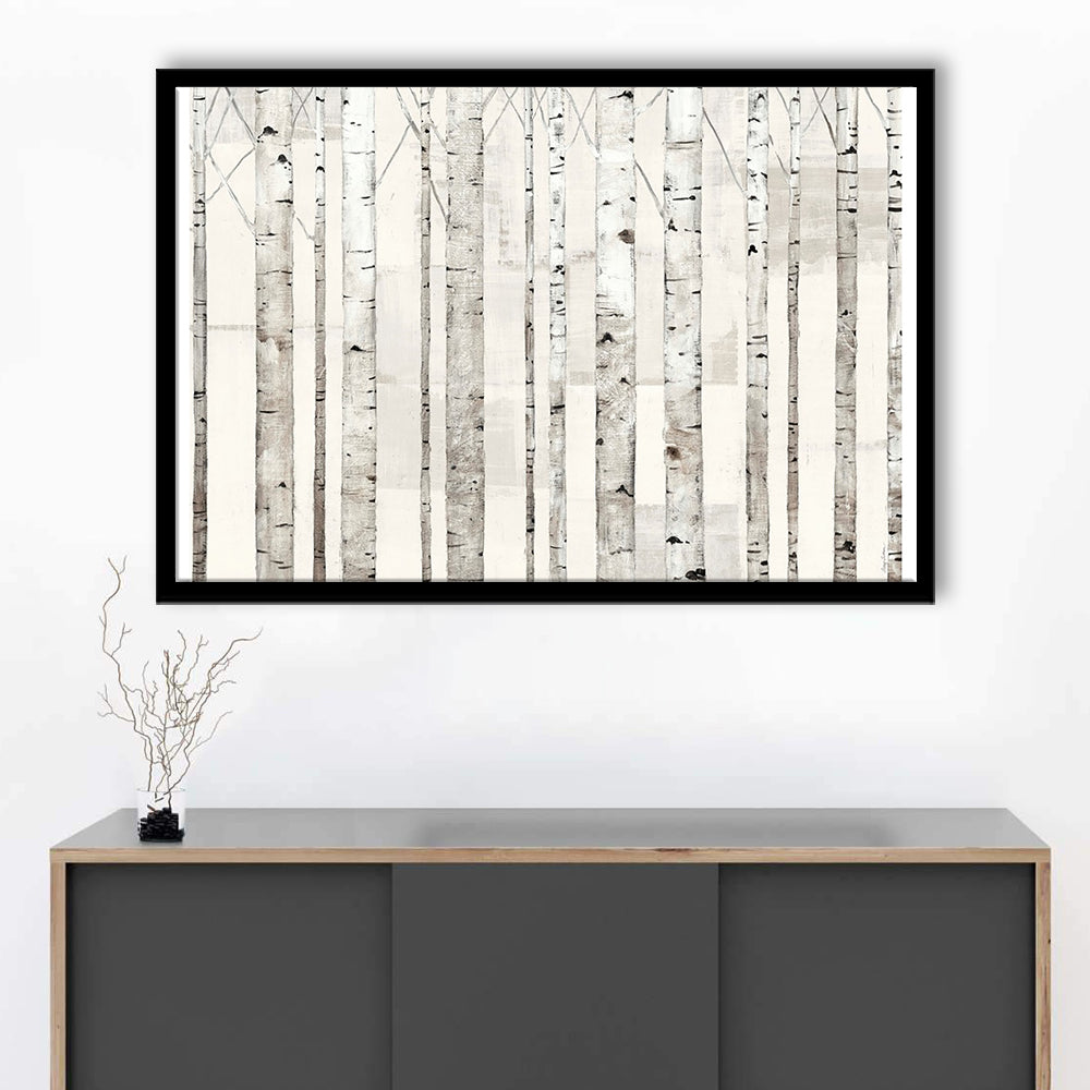 Birch Trees On White Wall Art, Framed Art Print, Picture Framed
