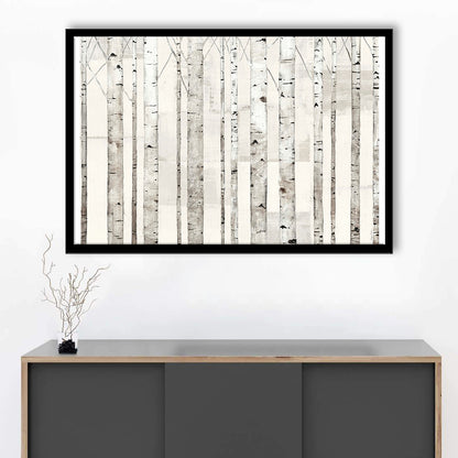 Birch Trees On White Wall Art, Framed Art Print, Picture Framed