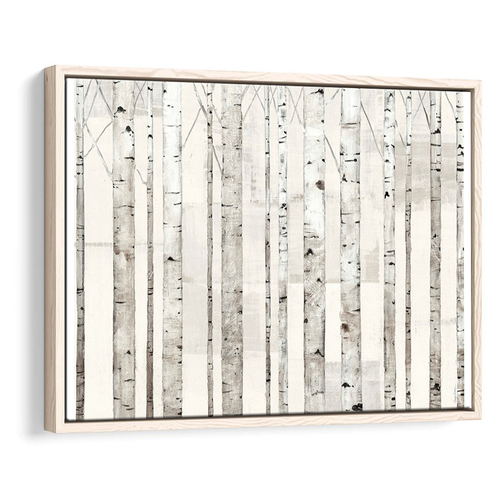 Birch Trees On White Wall Art, Framed Cavas Print, Floating Frame