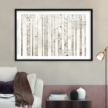 Birch Trees On White Wall Art, Framed Art Print White Border, Framed Picture