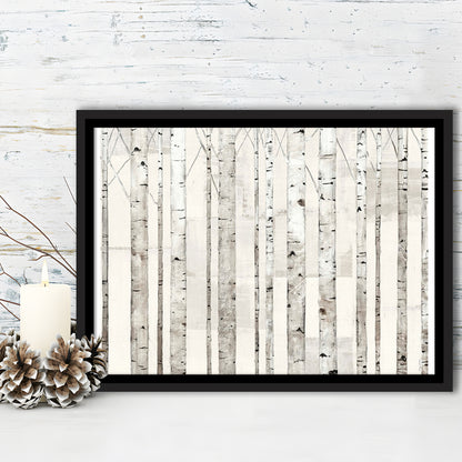 Birch Trees On White Wall Art, Framed Cavas Print, Floating Frame