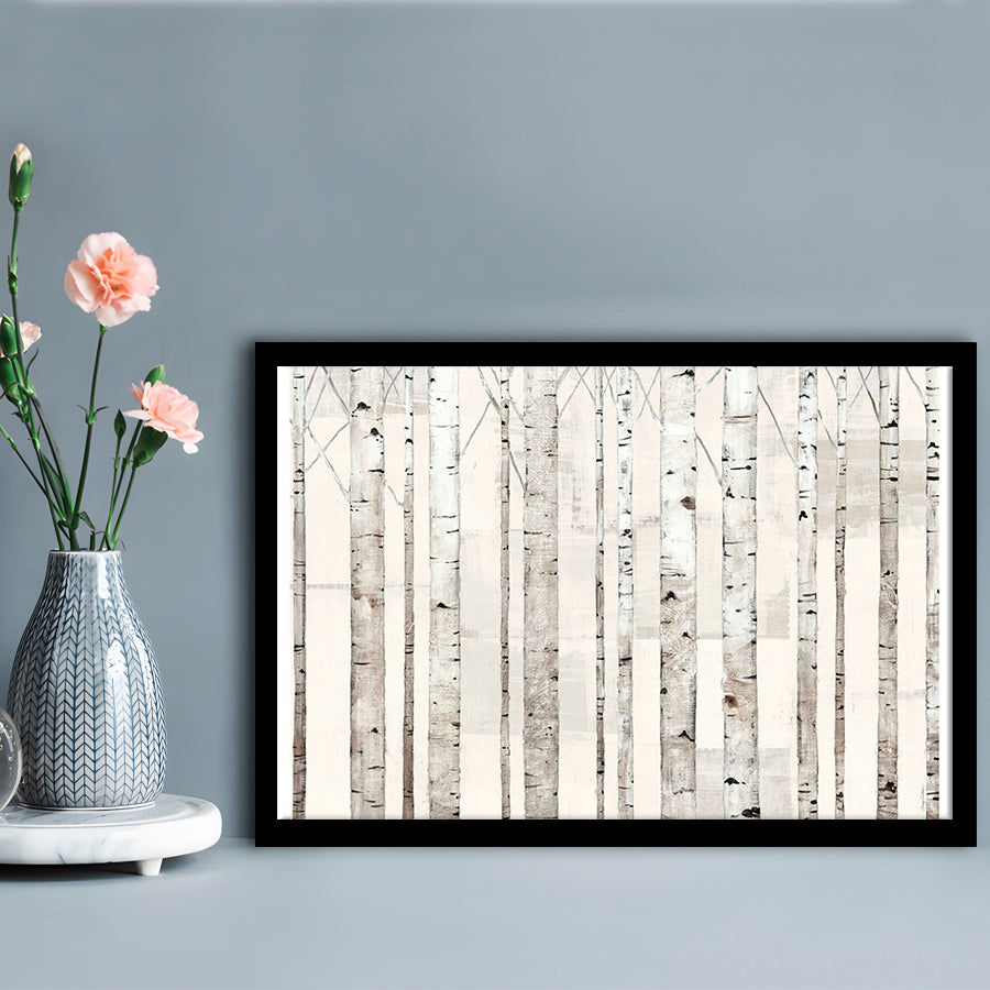 Birch Trees On White Wall Art, Framed Art Print, Picture Framed