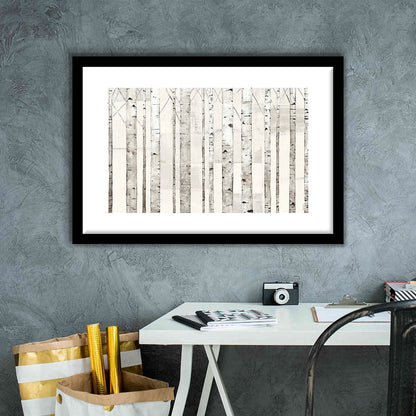 Birch Trees On White Wall Art, Framed Art Print White Border, Framed Picture