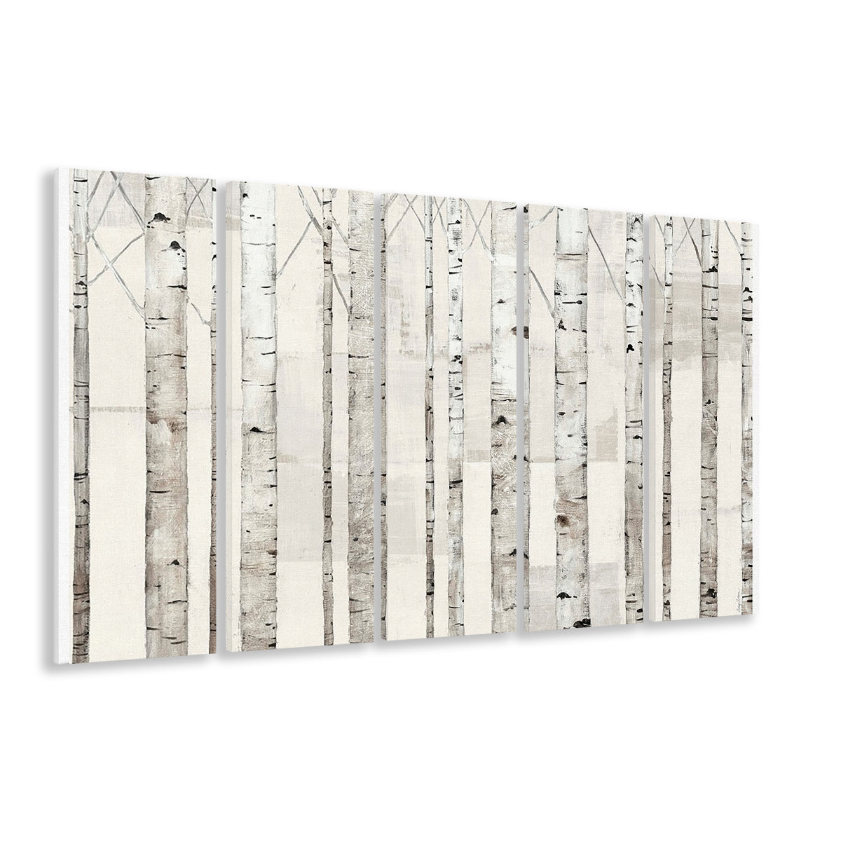 Birch Trees on White Wall Art, 5 Piece B Extra Large Cavas Print Wall Art Decor