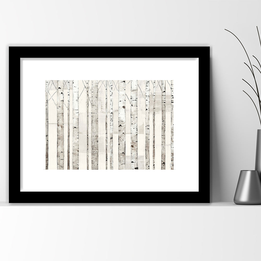 Birch Trees On White Wall Art, Framed Art Print White Border, Framed Picture